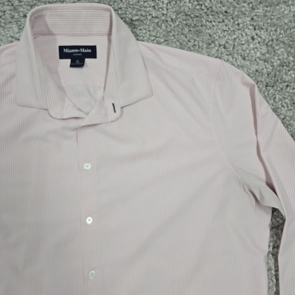 Mizzen Main‎ Shirt Men XL Pink White Button Trim Fit Performance Office READ - Picture 4 of 12